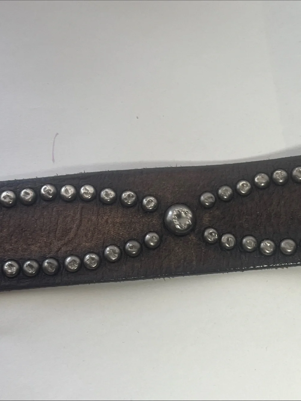 Lucky Brand Studded Leather Belt in Distressed Brown with Silver Hardware - Picture 8 of 11
